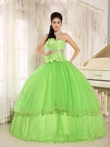 Spring Green Sweetheart Quinceanera Dress with Beading and Bowknot