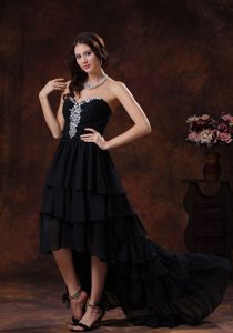 Low Price High-low Black Beaded Prom Party Dress for Summer