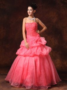 A-line Watermelon Appliqued Beaded Prom Dress for Wholesale