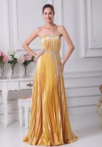 Pleat Over Skirt and Beaded Sash Gold Prom Dress in Colorado