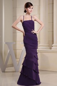 Elegant Straps Crisscross Back Ruffled Purple Prom Dress for girls