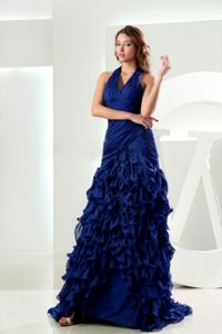 Mermaid Ruffled Halter top Royal Blue Dresses for Prom Princess