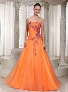 Orange Princess Dress for Prom Queen with Flowers Appliques