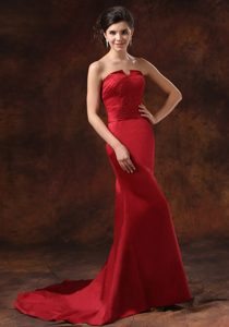 Simple Style Wilmington Mermaid Red Court Train Prom Dress