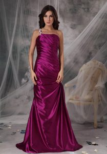 Appliqued One Shoulder Fuchsia Prom Dress with The Back Out