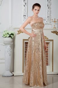 Champagne Sequin long Prom Dress with Bowknot on Back