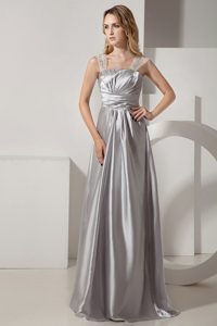 Best Silver Empire Straps Long Prom formal Dress with Beaded Straps