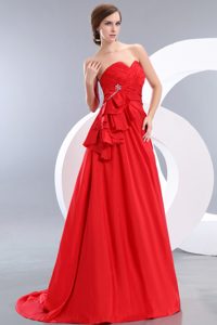 Charming Taffeta Sweetheart Brush Train Red Prom Dresses