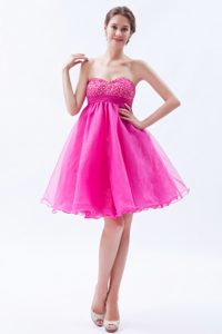 Beading Accent A-line Sweetheart Organza Prom Dama Dresses in Hot Pink