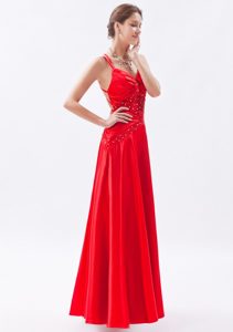 Beading Accent Red Floor Length Prom Dama Dresses with Criss Cross