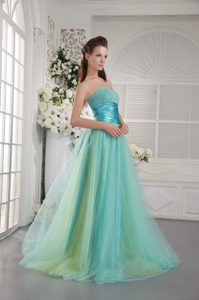 Low Price Princess Beaded Aqua Blue And Yellow Prom Dresses