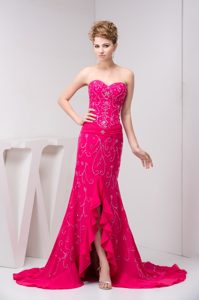 Sexy Sweetheart Beaded High-Low Prom Party Dress in Hot Pink