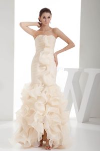 Cream Colored Column Organza Prom Homecoming Dress with Ruffles