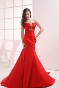 Fabulous Mermaid Chapel Train Red Prom Gowns in Birmingham