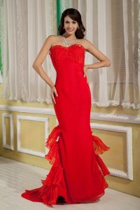 Alaska Popular Red Mermaid Sweetheart Brush Train Prom Gowns