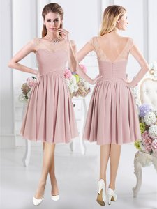 Scoop Cap Sleeves Chiffon Vestidos de Damas Lace and Ruching Zipper