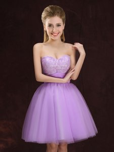 Adorable One Shoulder Sleeveless Lace Up Mini Length Lace and Appliques and Belt Quinceanera Dama Dress