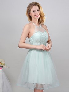 High Quality Apple Green Lace Up Halter Top Lace and Appliques and Belt Dama Dress Tulle Sleeveless