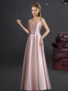 Eye-catching Pink Empire Sweetheart Sleeveless Elastic Woven Satin Floor Length Zipper Bowknot Quinceanera Dama Dress
