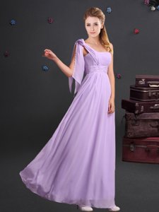 One Shoulder Floor Length Empire Sleeveless Lavender Dama Dress Zipper
