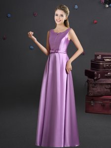 Lilac Zipper Straps Bowknot Quinceanera Court of Honor Dress Elastic Woven Satin Sleeveless