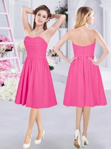 Sleeveless Knee Length Ruching Zipper Quinceanera Dama Dress with Hot Pink