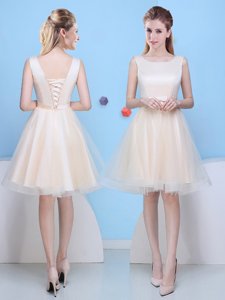 Champagne Scoop Lace Up Bowknot Dama Dress for Quinceanera Sleeveless