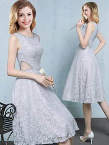 Trendy Scoop Lace Sleeveless Knee Length Vestidos de Damas and Beading