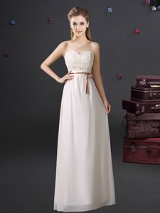 White Sleeveless Chiffon Lace Up Vestidos de Damas for Prom and Party and Wedding Party
