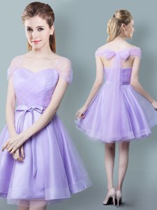 Straps Cap Sleeves Zipper Damas Dress Lavender Tulle