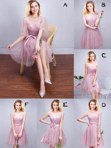 Attractive Scoop Sleeveless Ruffles and Ruching and Bowknot and Hand Made Flower Lace Up Quinceanera Dama Dress