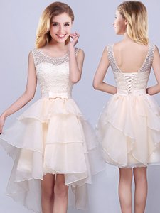 High Class White Sleeveless Beading Mini Length Quinceanera Court of Honor Dress