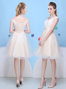 On Sale White A-line Tulle One Shoulder Sleeveless Appliques Knee Length Lace Up Damas Dress