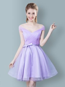 Simple Lavender Cap Sleeves Tulle Zipper Vestidos de Damas for Prom and Party and Wedding Party