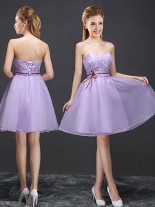 Sweetheart Sleeveless Lace Up Court Dresses for Sweet 16 Lavender Organza