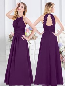 Chic Purple Halter Top Neckline Ruching Dama Dress Sleeveless Zipper
