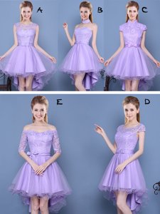 Sleeveless Lace and Bowknot Lace Up Dama Dress