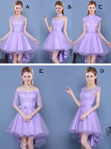 Sleeveless Lace and Bowknot Lace Up Dama Dress