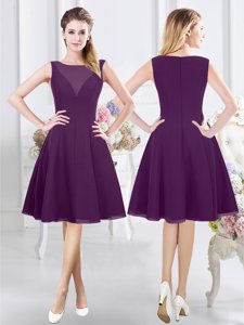 Purple Bateau Neckline Ruching Dama Dress for Quinceanera Sleeveless Zipper