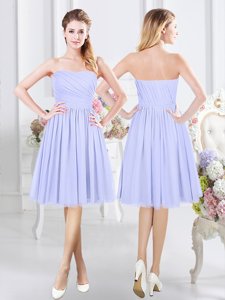 Sumptuous Knee Length Side Zipper Quinceanera Court of Honor Dress Lavender and In for Prom and Party and Wedding Party with Ruching