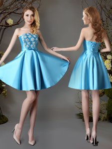 Suitable Sleeveless Lace Up Mini Length Appliques and Bowknot Vestidos de Damas