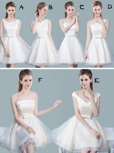Custom Made White A-line Scoop Sleeveless Tulle Mini Length Lace Up Lace and Bowknot Dama Dress