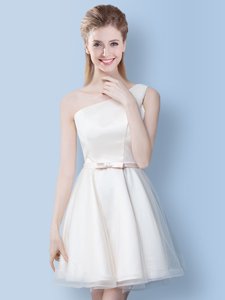 Traditional One Shoulder Sleeveless Vestidos de Damas Knee Length Bowknot White Tulle