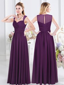Admirable Straps Straps Sleeveless Zipper Floor Length Ruching Quinceanera Dama Dress