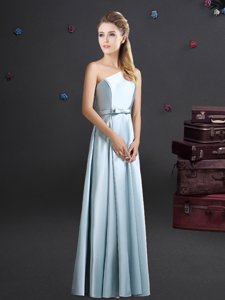 Fitting One Shoulder Empire Sleeveless Light Blue Dama Dress Zipper