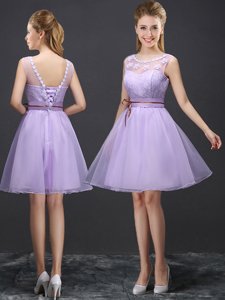 Sweet Scoop Lavender Sleeveless Lace Mini Length Damas Dress
