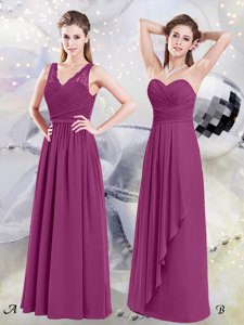 Free and Easy Floor Length Empire Sleeveless Fuchsia Quinceanera Court Dresses Side Zipper