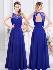 Scoop Floor Length Empire Sleeveless Royal Blue Court Dresses for Sweet 16 Backless