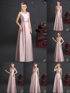 Lovely Empire Vestidos de Damas Pink Square Elastic Woven Satin Sleeveless Floor Length Zipper