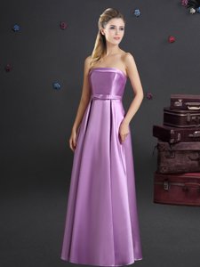 Floor Length Lilac Court Dresses for Sweet 16 Strapless Sleeveless Zipper